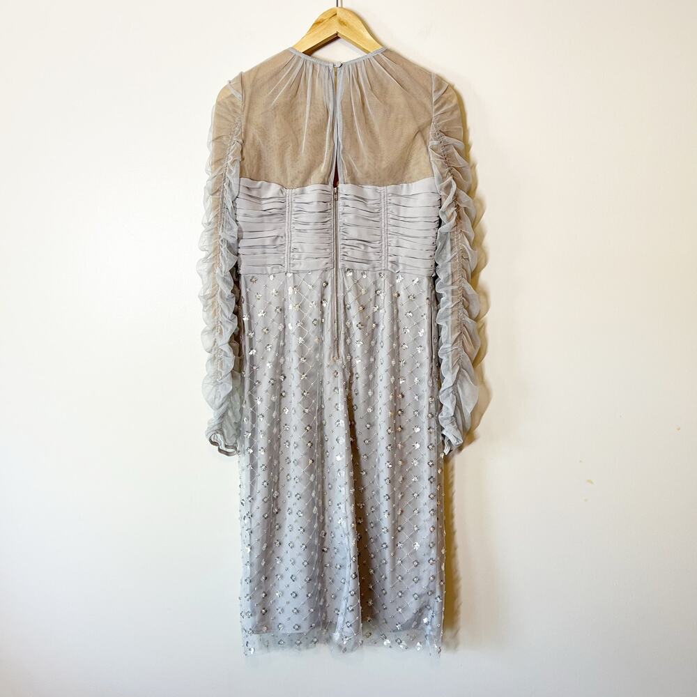 Self-Portrait Sequined Tulle Satin Tiered Midi Dress Grey US 8 - Picture 8 of 11